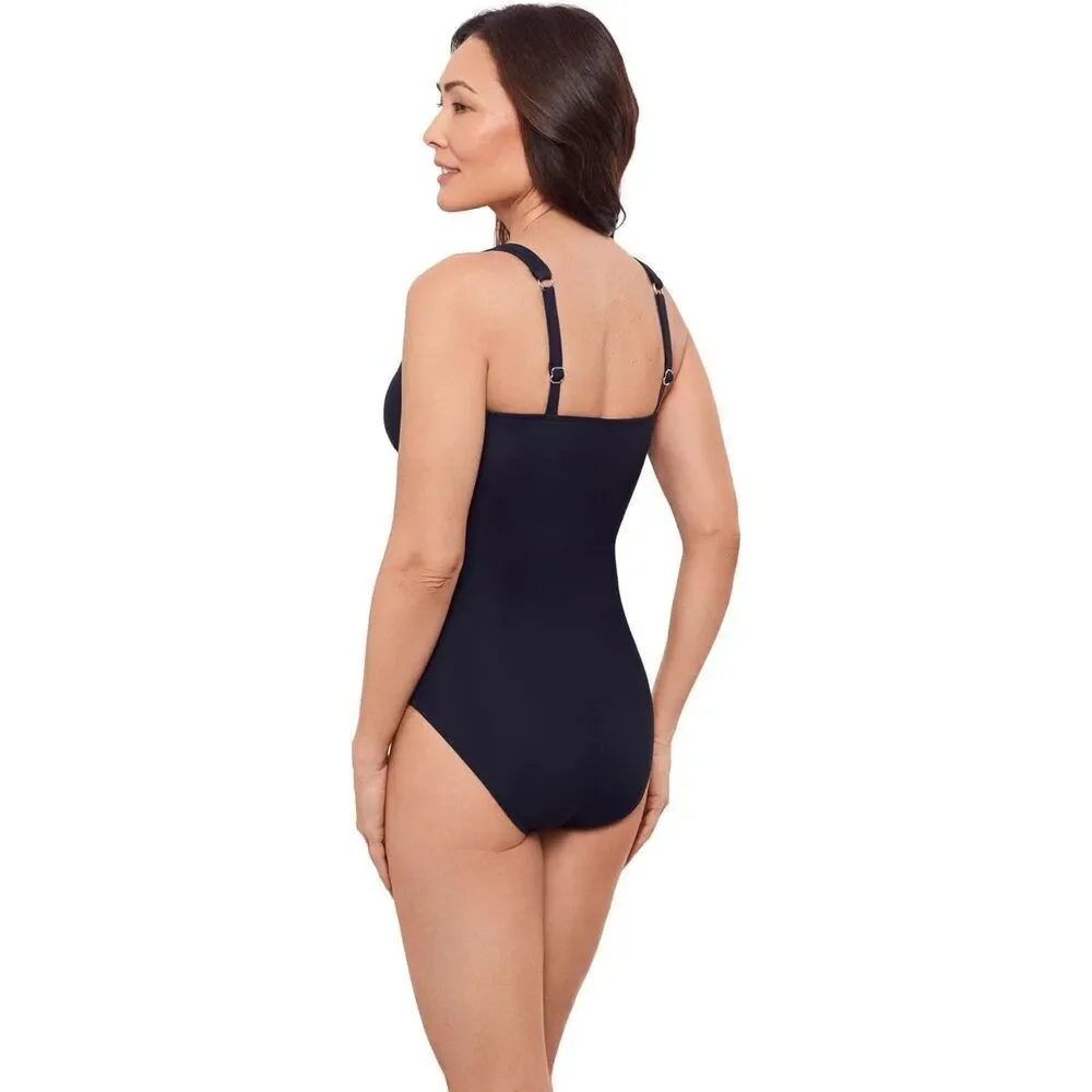 ✨Aqua Green Women's Surplice Trim Overlay Sz Small Black One Piece✨